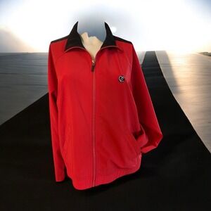 Oleg Cassini Sport Full Zip Collar Lightweight Jacket Logo Red Womens Size Large